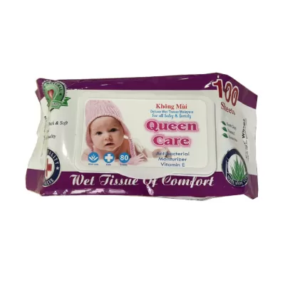 Khăn Giấy Ướt Queen Care Không Mùi (100 Tờ)